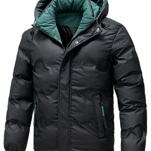 TEMU 남성용 가을/겨울 후드 따뜻한 재킷, 방풍 및 스타일리시한 고품질 두꺼운 코트