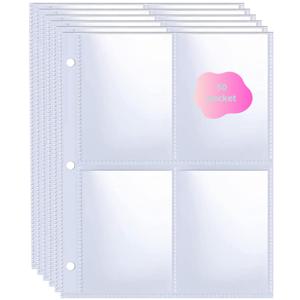 TEMU 내지 50 페이지, A5 사이즈, 폴리프로필렌 PP, 포켓 4개, 표준 3링 바인더용, 총 400개 포켓, 다양한 용도에 적합