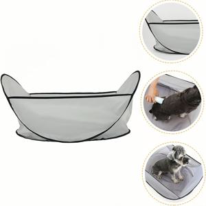 TEMU 고양이와 강아지용 애완동물 그루밍 턱받이, 턱수염 정리 중에 털을 잡는 것을 위해 설계되었으며, 간편한 사용을 위한 접이식 디자인 특징