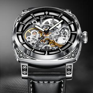 TEMU 남성용 자동 시계, 홀 아웃 오토매틱 기계식 손목시계 라인스톤 다이얼, 선물로 이상적인 선택