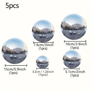 TEMU 정원 시선 공 5개 세트, 광택 스테인리스 스틸 속이 빈 구체, 반사용, 정원, 채소밭, 안뜰, 연못, 가정 및 야외 장식에 적합