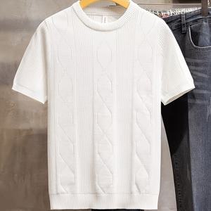 TEMU Shule Water OBM 남성 니트 스웨터, 캐주얼 비즈니스룩에 완벽, 반팔 라운드넥 풀오버 디자인, 편안한 단색 원단으로 제작, 여름철에 적합