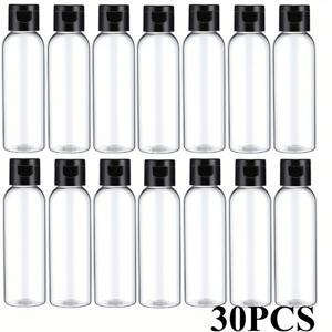 TEMU 30개 60ml/2oz 투명 플라스틱 여행용 빈 바이알 (플립 캡 포함), 투명 디스펜서 용기, 액체 화장품 샴푸 로션 디스펜서 병 (검정색 캡)