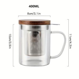 TEMU 1개 유리 찻잔 스테인리스 스틸 차 거름망 및 대나무 나무 뚜껑, 400ml/13.5oz, 필터 포함 - 내열성, 재사용 가능, 가정 및 사무실 사용에 적합, 녹차, 홍차, 잎차에 완벽한 다기능 찻잔, 휴일 선물, 커플 선물, 사무실 필수품, 파티 선물, 말차 애호가를 위한 완벽한 선물