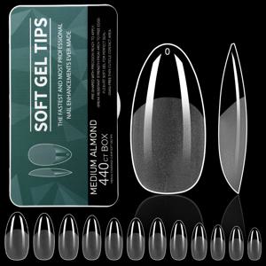 TEMU Quickchic 소프트 젤 프레스온 네일 440개입 - 아크릴 풀 커버 네일 팁, 롱 코핀, 미디엄 알몬드, 미디엄 오발 쉐입으로 제공, 광택이 나는 끝으로 살롱 및 홈 매니큐어 연장에 적합, 고품질 뷰티 추가