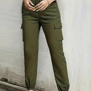 TEMU 유럽 및 미국 스타일 포켓 오버롤 롱 단색 캐주얼 탄성 드로스트링 팬츠