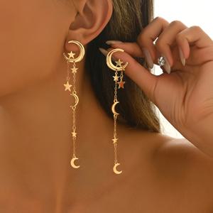 TEMU 새로운 중동 라마단 여성용 귀걸이 1쌍, 황금색 창의적인 별과 달 술 장식 롱 드롭 귀걸이, 친구를 위한 데일리 및 휴일 선물, 스터드 귀걸이 및 귀 액세서리