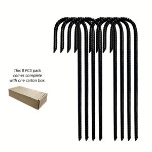 TEMU 12인치 8개 세트 J형 철제지주, 갈바나이징 사포지 텐트말뚝, 그라운드앵커, 체인 링크펜스용사포지, 트램펄린매달기장소, 캠핑페그, 텐트페그, RebarSpike, 블랙/실버