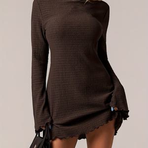 TEMU 여성용 캐주얼 솔리드 컬러 텍스처 원단 우아한 플레어 소매 드레스