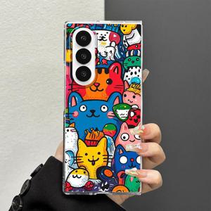 TEMU 삼성 갤럭시 Z 폴드 7 6 5 4 3 SE Fold7 Fold6 Fold5 Fold4 Fold3 호환 폰 케이스, 컬러풀 귀여운 고양이 커버