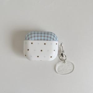 TEMU 스몰 체크무늬 패치워크와 많은 작은 별들, 화이트, 투명, 남녀공용, 풀커버 이어폰 케이스 + 투명 레터링 라운드 참. 세트당 2개. for 4세대/3세대/Pro/for Pro 2세대/2세대/1세대/Pro 3세대용