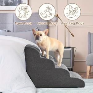 TEMU 소형견 및 중형견용 3/4단 메모리폼 강아지 계단 - 미끄럼 방지 받침대가 있는 인체공학적 애완 동물 계단, 소파, 침대 및 가정용으로 내구성이 뛰어난 기하학적 디자인 - 친구 및 가족을 위한 이상적인 선물, 소형견용 강아지 계단, 애완 동물 편안함