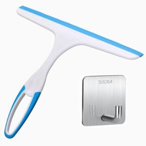 TEMU 샤워용 수세미 스퀴지와 접착식 후크 세트 2개 (후크 1개 + 스퀴지 1개), 줄무늬 없는 유리창 및 욕실 문 거울용 스퀴지, 가정용 청소 도구, 자동차 앞유리 청소용 플라스틱 물 긁개