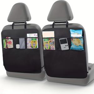 TEMU 2개 튼튼한 차량용 시트 등받이 보호대 (메시 수납 공간 포함) - 세척 용이, 다양한 차종에 적합, 수납 포켓이 있는 차량용 시트 등받이 보호대 - 튼튼한 폴리에스터 킥 매트 3구 포켓 정리함