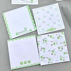 TEMU 4팩 (총 80장) 스티커 메모지 - 재배치 가능한 자체 접착 녹색 메모 패드, 행운 테마 사각 페이지 마커, 저널, 플래너, 불렛 저널, 사무용품, 아일랜드 럭 스테이셔너리 선물
