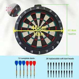 TEMU 18인치 블랙 안전 다트보드 (고급 다트 6개 세트 및 부드러운 팁 다트 20개 포함) - 스포츠 훈련, 대회 및 일반적인 사용에 적합, 실내/실외 사용 가능, 배터리 없음