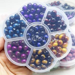 TEMU 8mm 호랑이 눈 스톤 175개-ish, 7가지 색상 (레드, 블루, 옐로우, 퍼플, 브라운, 다크 블루) - 팔찌, 목걸이, 폰 참, 펜던트, 태슬 및 기타 비즈 프로젝트 제작에 적합