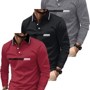 TEMU 파리지앵 남성용 긴소매 셔츠 3개 세트 - 캐주얼 3D 프린팅 골프 셔츠. 추상적이고 새로운 패턴의 색상 조합이 특징인 스포티한 스타일의 남성용 긴소매 셔츠.