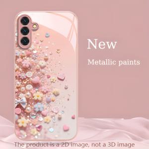 TEMU 휴대폰 케이스 - 패셔너블, 트렌디, 예술적, 창의적, 그리고 아름다운 흩어져 있는 작은 물체 패턴 핑크 메탈릭 페인트 강화 유리 휴대폰 케이스 (삼성 갤럭시 노트10/A12/13/14/15/16/20/21/22/23/24/25/26/32/33/34/35/36/52/53/54/55/56/73/90)