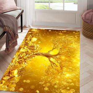 TEMU 1개 골드 머니 트리 러그 - 럭셔리 부자 비누림 방지 세탁 가능, 현관, 거실, 침실, 사무실용 - 접착식 매트 (골드 트리 & 코인 패턴)