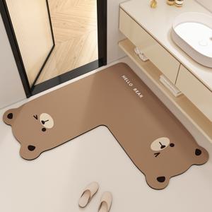 TEMU 1개의 사랑스러운 판다, 곰, 강아지 디자인 L자형 욕실 미끄럼 방지 매트, 흑백 판다 패턴 초흡수성 미끄럼 방지 욕실 매트, 불규칙한 L자형, 내구성이 좋고 세척이 용이하며 실내 및 실외 사용에 적합