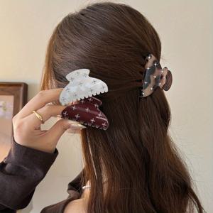 TEMU 3개 세트 우아한 여성용 라인스톤 반머리 클립, 세련되고 다재다능하며 얇은 머리카락에 적합, 반머리 스타일, 포니테일, 업스타일, 상어 클립 헤어 추가