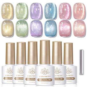 TEMU 컬러 라이트 캣아이 젤네일 세트 아이스 글리터 반짝 네일젤 마카롱 6색 광택 젤컬렉션 7ml*6개