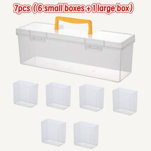 TEMU 7개입 (소형 박스 6개 + 대형 박스 1개) 하드웨어 공구 부품 보관함, 다중 수납칸 휴대용 투명 공구 정리함, 가정용 나사, 렌치, 하드웨어 액세서리용: 분류형 보관함, 장난감 보관함, 휴대용 제품 칸막이 정리함, 분류 케이스