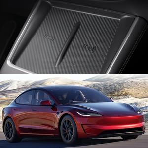 TEMU 테슬라 모델 Y 주니퍼 2025-2026년형용 자동차 센터 콘솔 카본 파이버 패턴 실리콘 무선 충전 보호 패드 1개, 자동차 센터 콘솔 무선 충전 패드