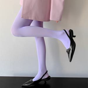 TEMU 여성용 시스루 벨벳 타이츠, 1켤레 - 솔리드 퍼플, 봄, 가을, 여름 캐주얼 및 포멀 행사에 필수, 귀여운 스타일, 여성스러운 매력, 부드러운 질감