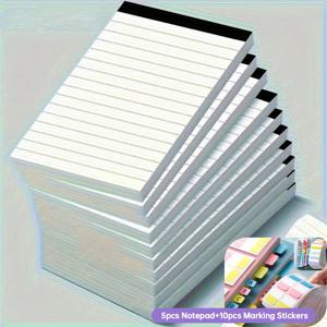TEMU 15개 세트 (노트패드 5개 + 스티커 탭 10개 포함) 흰색 줄자 노트 세트, 책당 30페이지, 크기 3X5인치 - 학교, 사무실 및 신학기 용품에 적합, 깔끔하게 정리된 노트북, 컴팩트하고 편리함