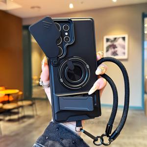 TEMU 삼성 갤럭시 S26 울트라 S25 엣지 FE S24 S23 울트라용 멀티기능 폰 케이스: 랜야드, 360° 회전 링, 바 스타일 접이식 스탠드, 윈도우 렌즈 보호, 차량 거치대 호환, 보호