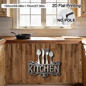 TEMU 2D 플랫, (2D 플랫) 1개 주방 도구 사인 커튼 & 캐비닛 장식 - 폴리에스터 쉬운 세척, 로드 포켓 디자인으로 간편한 설치, 스터디 거실 수납 선반, 자연에서 영감을 받은 장식, 홈 분위기 개선, 2D 플랫
