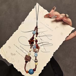 TEMU 체크무늬 펜타그램 손 로프 비즈 손잡이 체인 손목 짧은 끈 휴대폰 케이스 가방 CCD 카메라 장식 펜던트