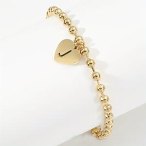 TEMU 여성들의 일상 착용에 적합한 스테인리스 금색 라운드 비즈 하트 모양 글자 팔찌, 26가지 이니셜 성씨 문자