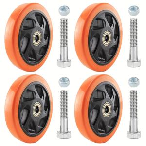 TEMU 5인치 고하중 바퀴 4개입 (125mm), 폴리우레탄 소재 가구 캐스터, 오렌지색 캐스터, 듀얼 베어링 장비 캐스터, 가구 이동용 저소음 캐스터, 나사 및 너트 포함