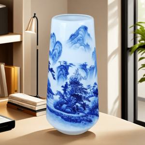 TEMU 1개, 징덕정 도자기, 우아하고 고급스러운 풍경 무늬의 백자 꽃병. 거실, 사무실, 침실 장식 및 꽃꽂이에 적합. 선물 및 수집용으로도 훌륭한 선택