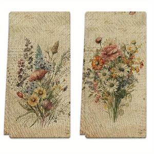 TEMU 2개입 행주 18X26인치 부케, 빈티지, 식물 초극세사 흡수성 주방 핸드 타월, 가정 주방 요리, 베이킹, 욕실 청소, 욕실, 야외 활동, 파티, 오후 티 장식, 홈웨어에 적합