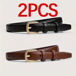 TEMU 2개 여성용 스타일리시한 작은 사각 버클 벨트, 정교한 메탈 버클 특징. 좁은 폭은 1.8Cm, 간편하고 다용도이며, 드레스 및 바지에 적합하며, 통근, 데이트, 발렌타인데이 선물로 완벽합니다.