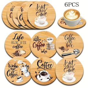 TEMU 6개 나무 커피 코스터 세트 - 열에 강한 미끄럼 방지 음료 매트, 홈 데코 및 선물용으로 적합 - 휴일 파티를 위한 완벽한 선택