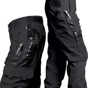 TEMU 남성용 전술 아웃도어 팬츠 - 하이킹, 캠핑 & 스트리트웨어용 내구성 있는 멀티포켓 디자인 | 논스트레치 원단, 레귤러 핏, 봄/가을/여름 시즌 사용 (블랙), 캠핑 기어, 어드벤처 의류, 기능성 트라우저, 헤비듀티 소재, 팬츠, 러그디 스타일, 강화된 스티칭, 액티브 남성용