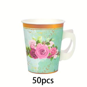 TEMU 10개/20개/50개 종이 찻잔 티 파티 장식 플로럴 핸들 찻잔 꽃 티 파티 용품 뜨거운 차 차가운 음료 생일 베이비 샤워 신부 결혼식 봄 장식 할로윈&크리스마스