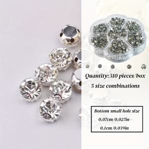 TEMU 2D 플랫 - A 박스에는 310개가 들어 있습니다. 2D 클로 원형 손바느질 유리 라인스톤의 5가지 다양한 크기 조합이 특징이며, 지갑 제작, 의류 바느질, 신발 및 드레스 장식, DIY 지갑 제작에 적합합니다.