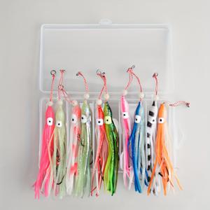 TEMU 10개/박스 혼합 색상 UV 글로우 소프트 스쿠드 스커트 낚시 바늘 바다 고탄소강 인치쿠 바늘 슬로우 지그 바늘