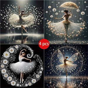 TEMU 페인팅 키트 4개, 5D 풀 드릴 라운드 아크릴 아트 컬러풀, 캐릭터 테마, 디지털 페인팅, 7.87x7.87인치, 프레임리스, 선물 포함, 생일 및 공휴일용