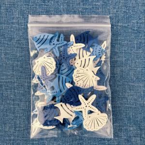 TEMU 50개 지중해 테마 나무 조각 - 별모양 바다성게, 조개, 물고기 등, 파란색과 흰색, 공예, 홈 데코, 해변 테마 이벤트 및 해변 장식에 적합 | 바다를 영감으로 한 디자인 | 나무 장식품, 해변 장식