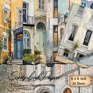 TEMU 6X6인치 스크랩북 용지 24매 세트. 건축 테마 다이어리, 스크랩북, 앨범 배경, 공예, 카드 제작 및 저널링에 적합하며 장식적인 직선 용지 재료가 특징입니다.