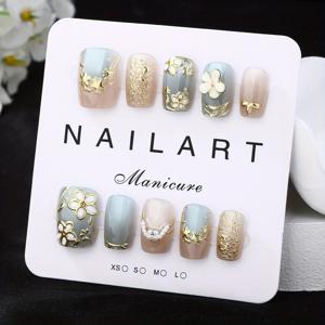 TEMU 10개 세트, 아름답고 스타일리시한 캣아이 효과, 우아하고 우아한, 메탈릭 광택 상감, 금박 효과, 여성용 블루 숏 스퀘어 탈부착식 누름식 인조 손톱, 젤 매니큐어, 여름 네일 아트, 향수 스타일, 핸드메이드, 젤리 접착제 1장, 네일 제거봉 1개, 광택 스트립 1개 포함, 파티, 여행, 댄SING, 데일리웨어에 적합, 친구 선물용, 재사용 가능