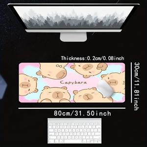 TEMU XXL 특대형 귀여운 카피바라 게이밍 마우스 패드 & 데스크 매트 - 라이트 핑크 만화 카피바라 디자인, 미끄럼 방지 고무 베이스, 키보드 및 마우스용 매끄러운 표면, 부드러운 패브릭, PC 및 노트북 사무용 및 게이밍 액세서리용, 확장형 사이즈