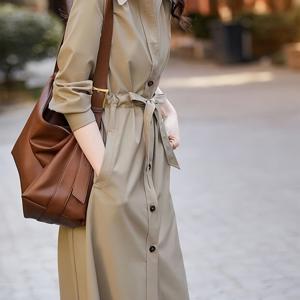 TEMU 여성용 경량 트렌치 코트, 2025년 가을 신상 한국 스타일 패션, 작은 키에 어울리는 미디엄 길이 셔츠 재킷